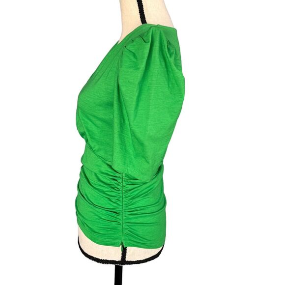 INC Small Top V-Neck Puff Sleeves Ruched Sides Stretch Pleated Side Zip Green - Picture 5 of 9